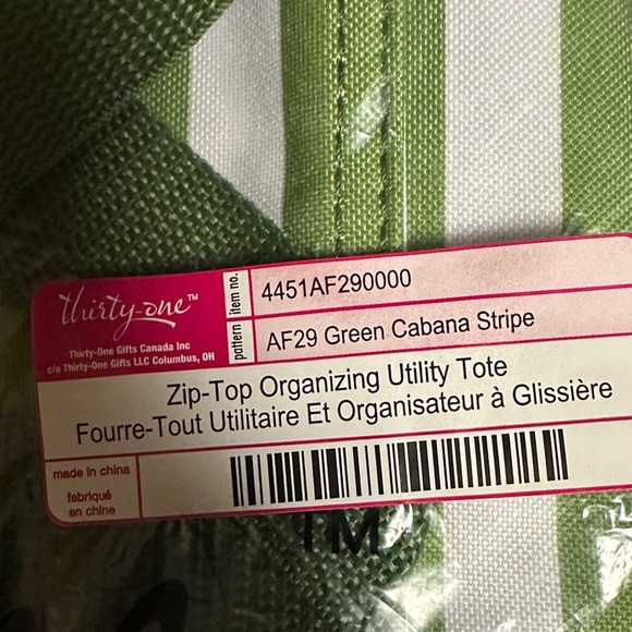 Thirty-One Striped Green and White Tote - Picture 2 of 3